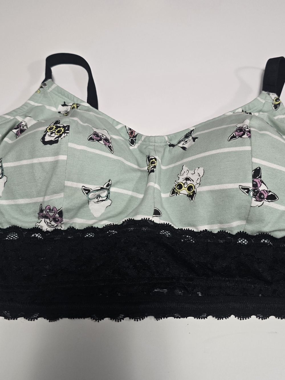Women’s Mint Cat/Dog-Print Padded Bralette With Lace